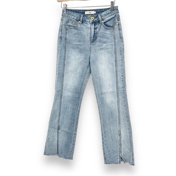 Tory Burch Boot Cut Ankle Front Slit Light Wash Jeans Women's 26 Blue - Picture 1 of 5
